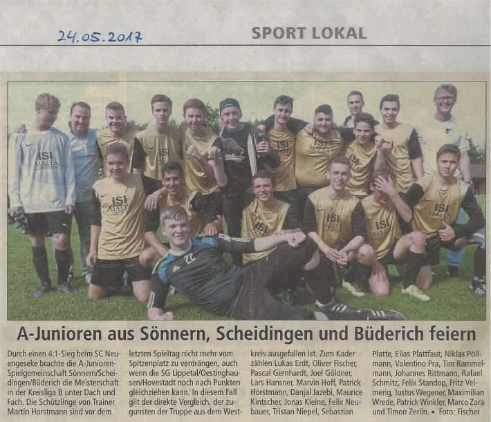 JSG Sönnern-Scheidingen-Büderich feiert Meisterschaft der A-Junioren